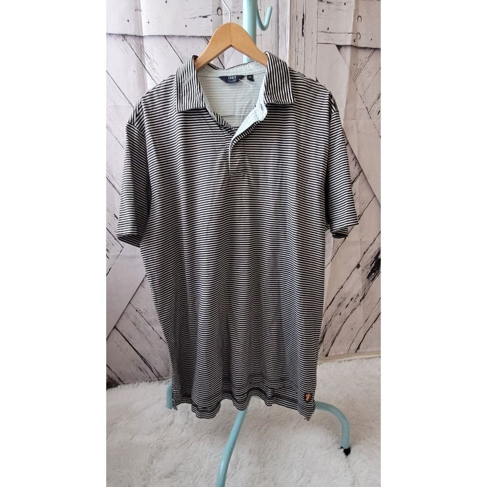 LINCS David Chu Navy Blue White Striped Polo Shirt Men's Shirt XXL